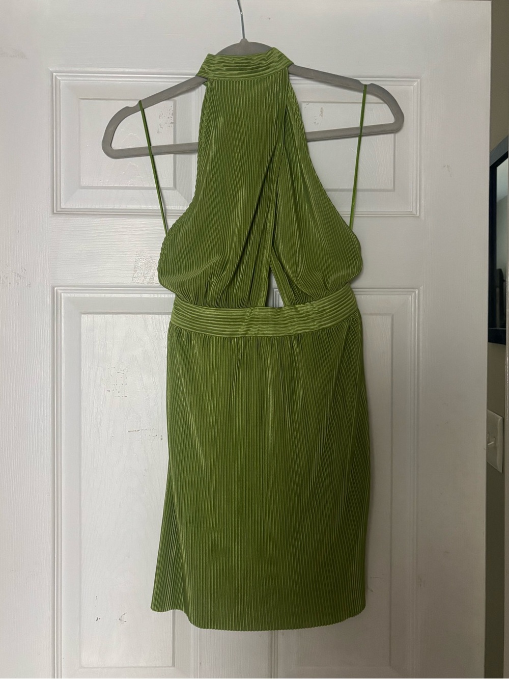 Green Silky Pleated Dress